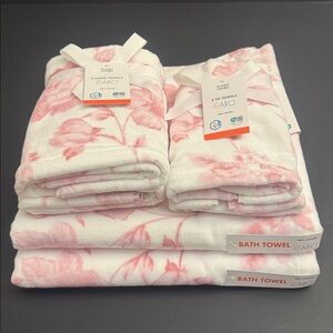6pc CARO HOME 100% Cotton Pink Floral Bath Towel Set - Pink/White